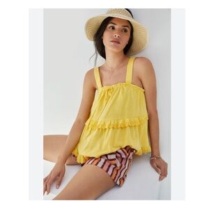 NWT Anthropologie Ingrid Cottagecore Yellow Tiered Eyelet Tank Top S